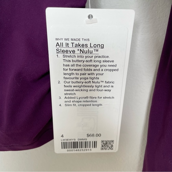 NWT Lululemon All It Takes Nulu Long-Sleeve Shirt Dramatic Magenta Size 4 - Picture 3 of 9